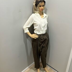 Vintage 80s Trader Secret Girls High Waisted Brown Pleated Trousers. Size 11.